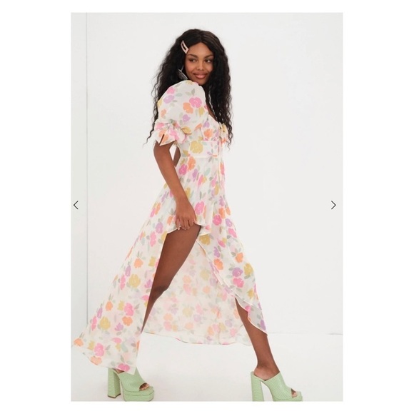 NWT FOR LOVE AND LEMONS FLL Petal Midi Dress High Slit Asymmetric Small Easter - Picture 4 of 16